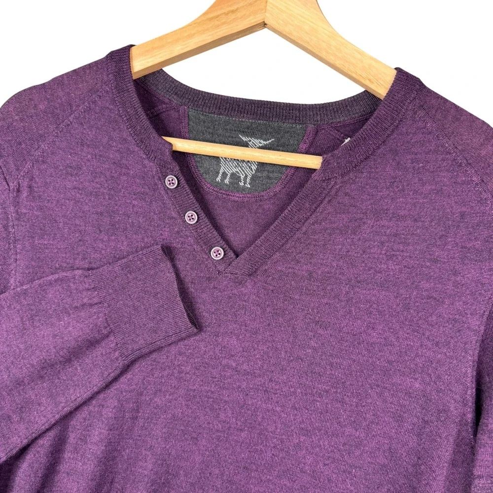 Raffi Mens Purple Merino Wool Blend Henley V-Neck Sweater Size Medium